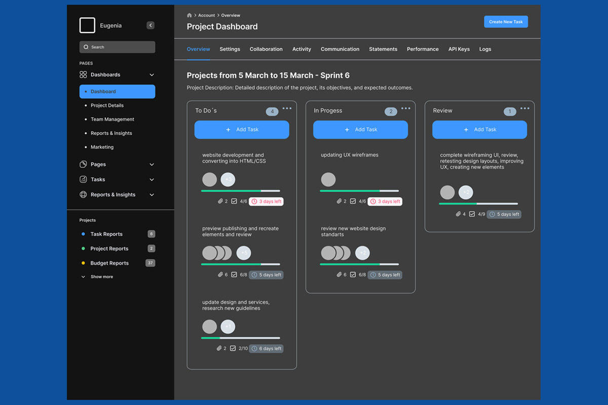 Project & Task Management Dashboard, an UI Kit Template by nagaredesignstudio (Photo 5 of 5)