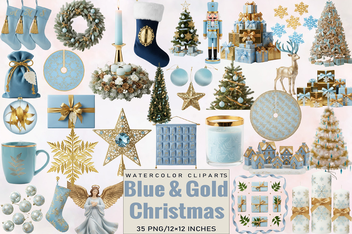 Light Blue & Gold Christmas  Clipart, an Illustration by SVGArt (Photo 1 of 8)