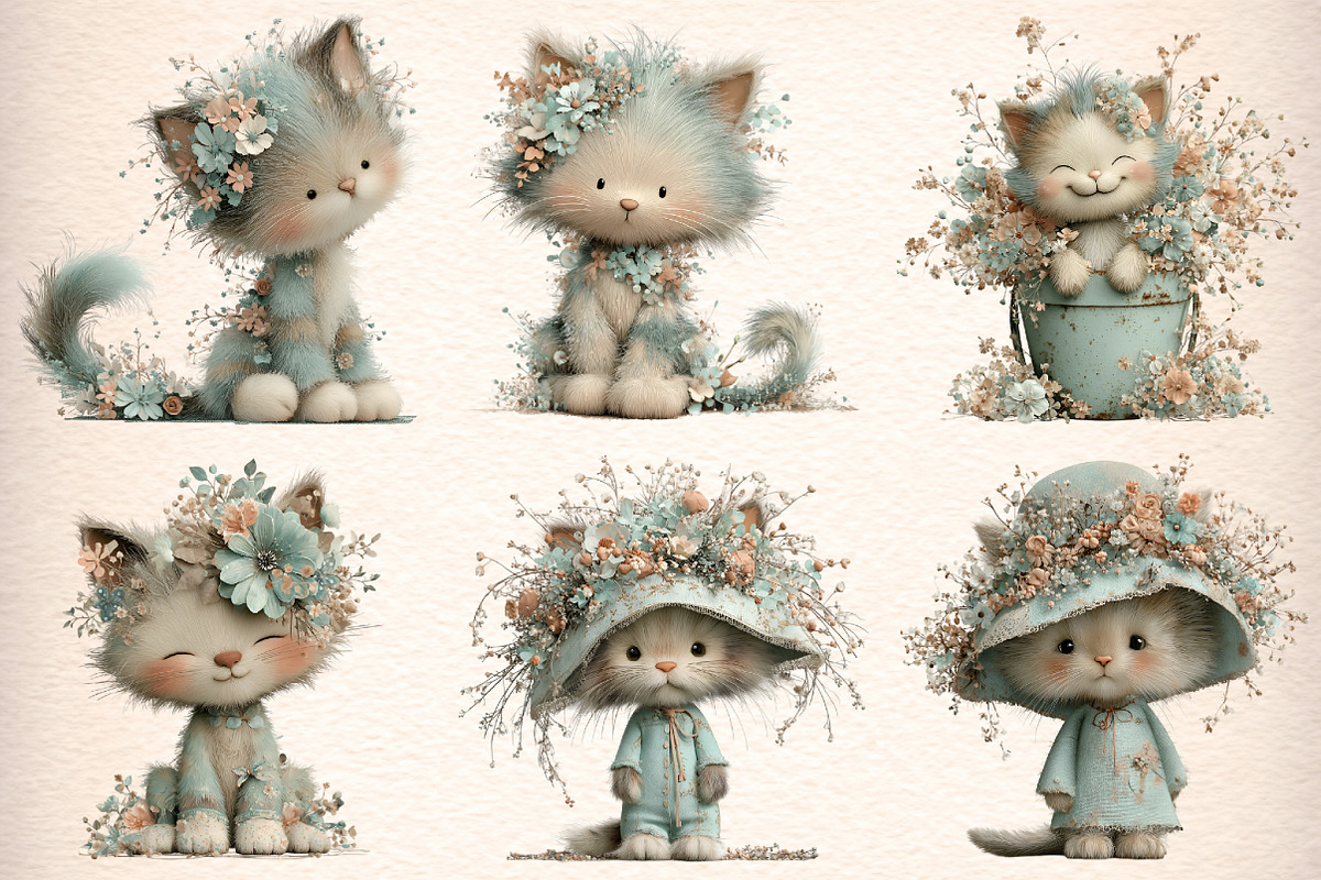 Whimsical Spring Cats Clipart, an Illustration by Digital Artistic99 (Photo 3 of 9)