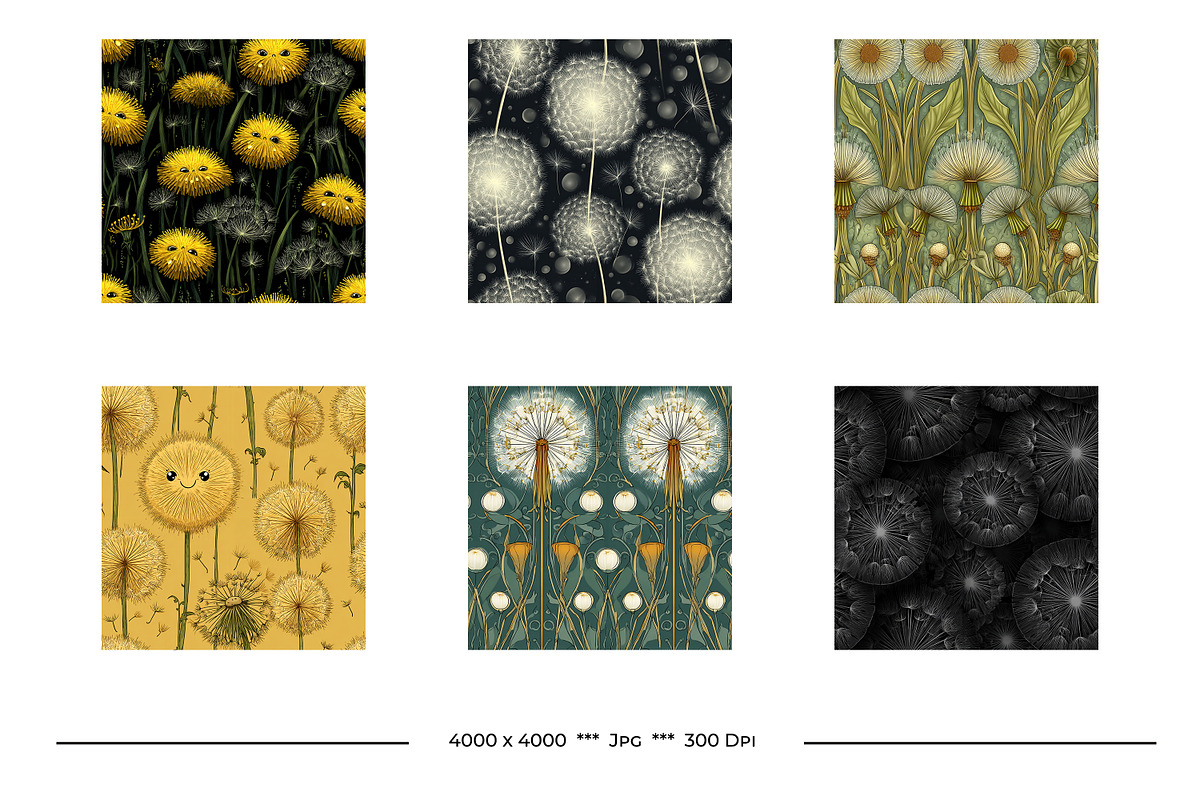 Dandelion Retro Art Style Patterns, a Pattern Graphic by karenfoleyphoto (Photo 8 of 13)