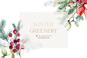 Winter Greenery Watercolor Graphics