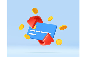 3D Credit Card with Coins and red, a Finance Illustration by ModVector