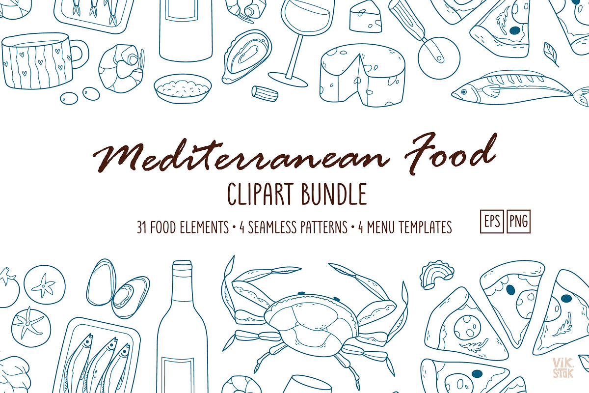 Mediterranean Food Clipart Bundle, a Food Illustration by vik.stock (Photo 1 of 6)