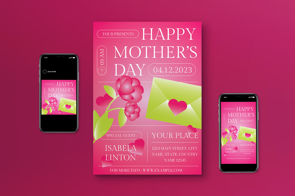 Pink Modern Happy Mother's Day Flye, a Flyer Template by graphicook (Photo 1 of 3)