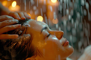 Woman Receiving Hair Wash in Shower,, a Photo by Iftikhar Alam