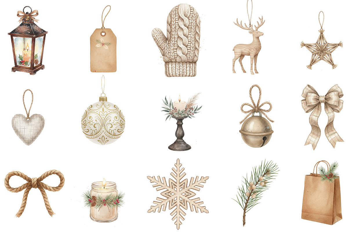 Neutral Rustic Christmas Clipart, an Illustration by Designking (Photo 4 of 5)