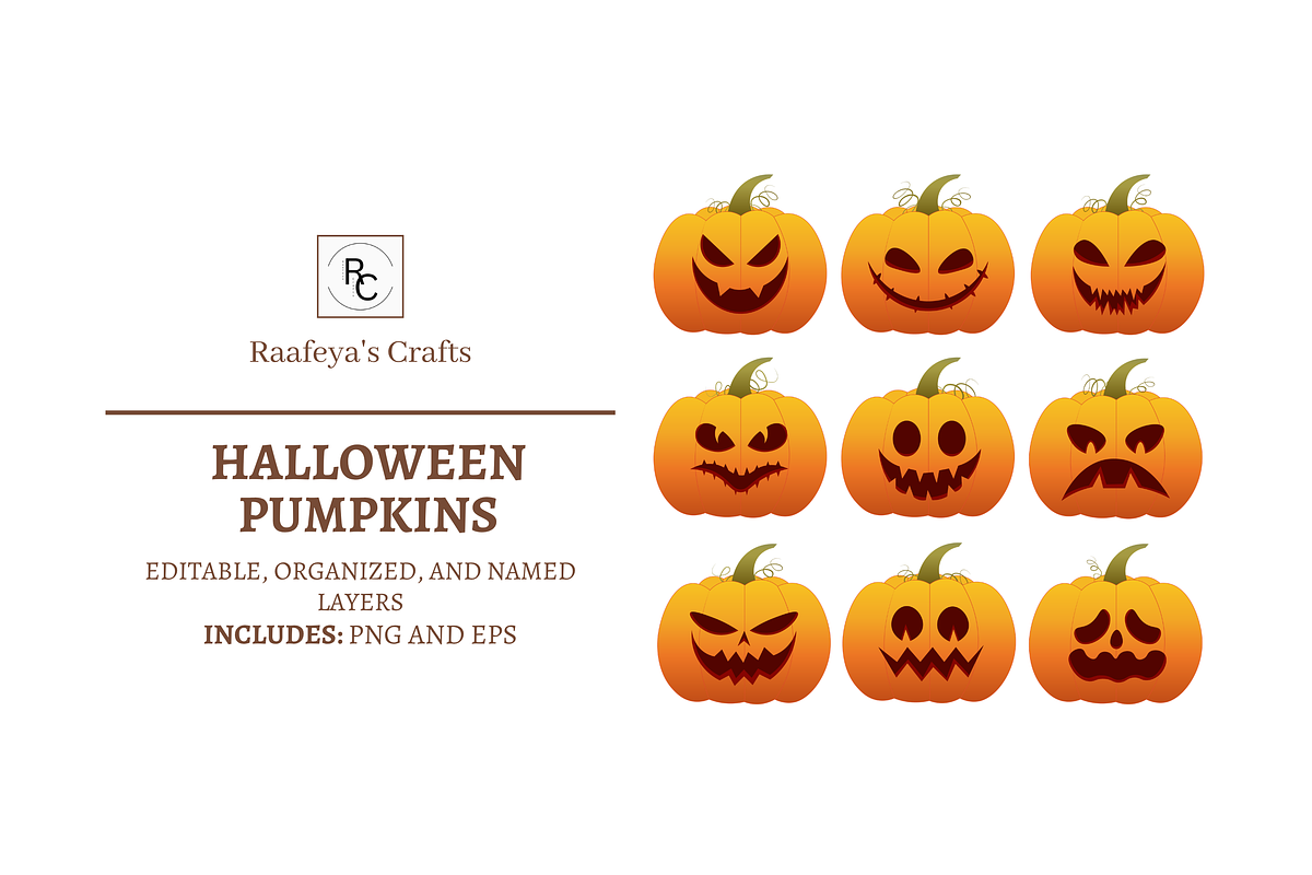 Halloween Pumpkins - 9, a Seasonal Illustration by Raafeya's Crafts (Photo 1 of 5)