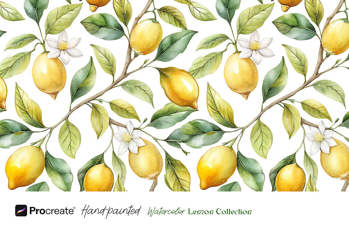 Watercolor Lemons Clipart & Pattern, an Object Graphic by crafty (Photo 10 of 15)