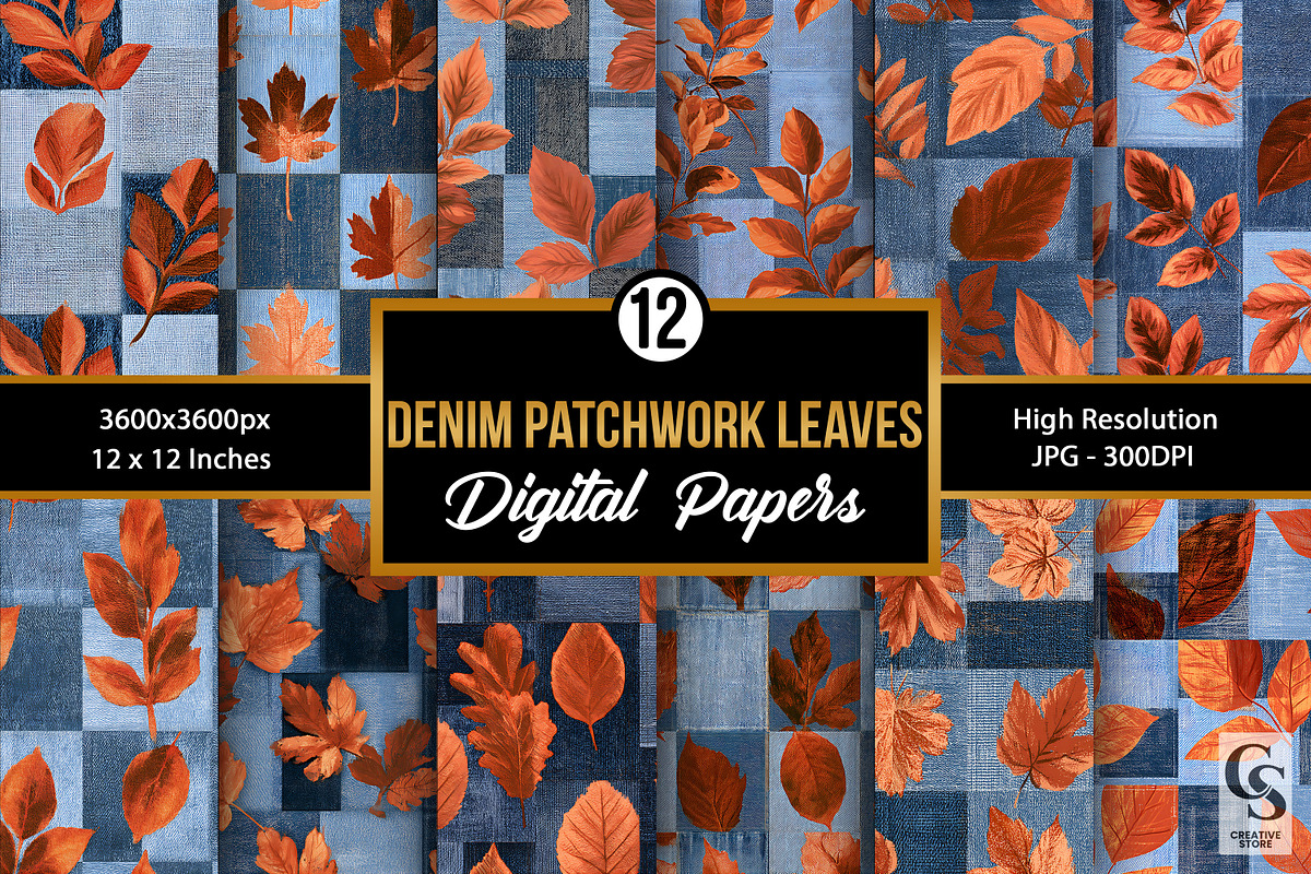 Fall Denim Patchwork Leaves Paper, a Pattern Graphic by Creative Store (Photo 1 of 5)