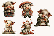 Whimsical Autumn pig Clipart, a Seasonal Illustration by Designworld (Thumbnail 5 of 9)
