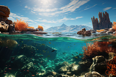 Ocean Wonders - Vibrant Coral Reef and Marine Life. Generative A, a Nature Photo by designvectx