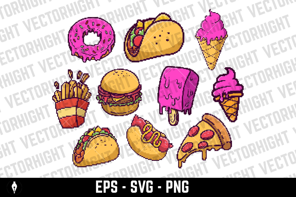 Pixel art fast food, a Food Illustration by Vectorhight