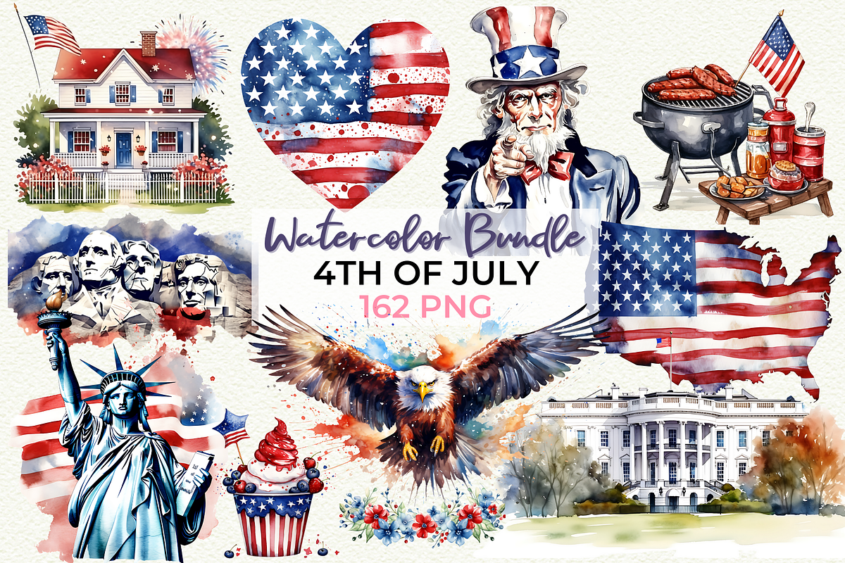 4th of July Clipart Bundle PNG, a Seasonal Illustration by Anna Design Studio (Photo 1 of 11)