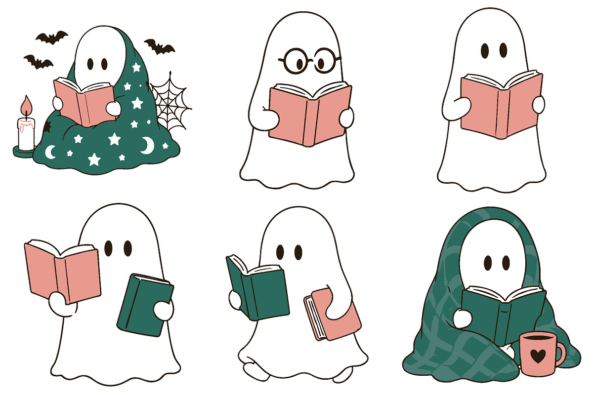 Halloween Bookish Ghost PNG Bundle, a Seasonal Illustration by Daily.Designs (Photo 2 of 4)