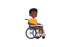 Young boy in a wheelchair smiling ch, an Illustration by designvectx