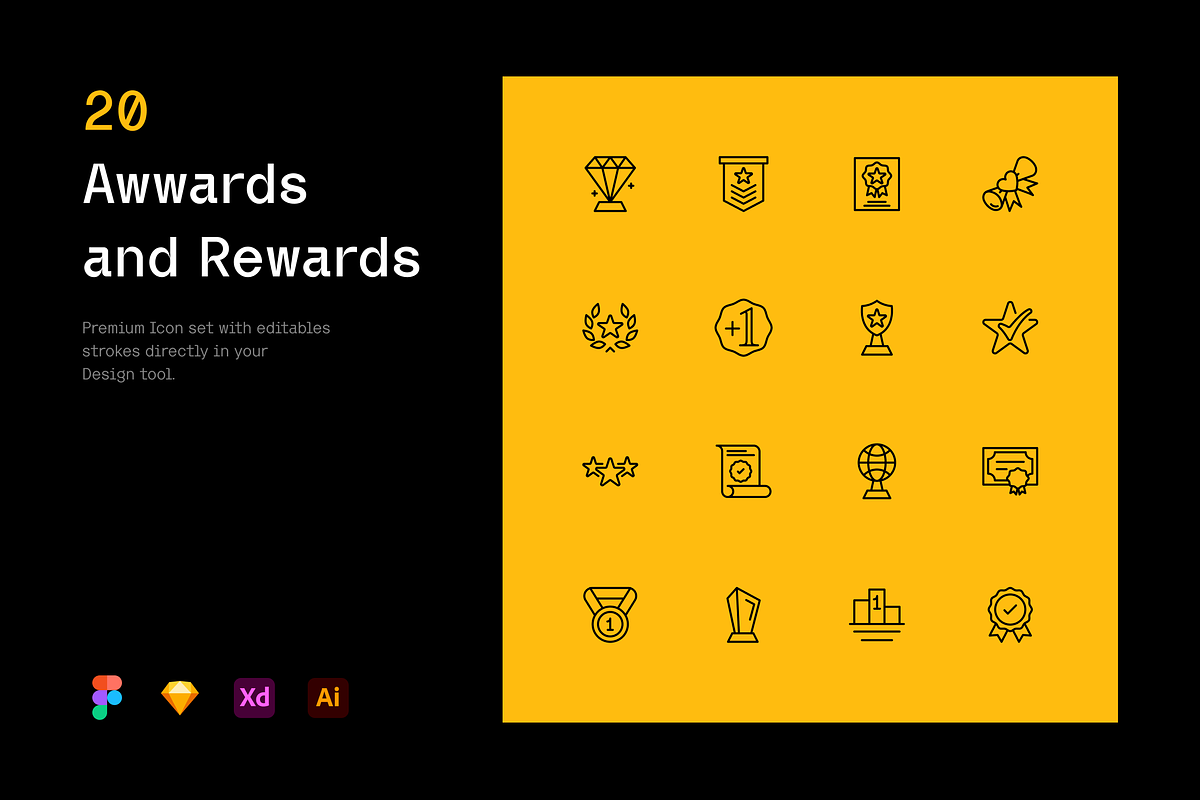 Awwards and Rewards - Stroke Icons, an Outline Icon by Petr Bilek (Photo 1 of 2)