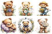 Watercolor Spring Teddy Bear Clipart, an Illustration by DreamPrint404 (Thumbnail 2 of 7)
