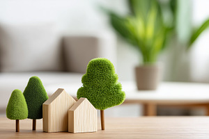Miniature wooden houses with green, an Architecture Photo by MistyDay