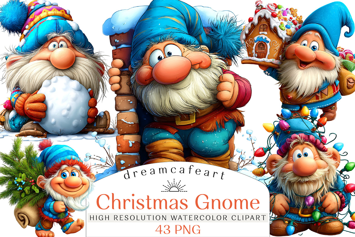 Funny Christmas Gnome Clipart Bundle, an Illustration by DreamCafeArt (Photo 1 of 6)
