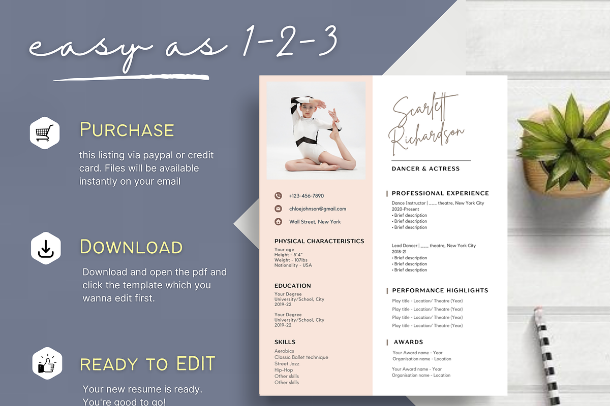 Ballet Resume template Canva 2024, a Resume Template by Climbwithelevator (Photo 6 of 6)