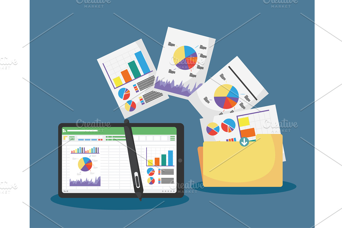 spreadsheet documents in tablet, a Technology Illustration by studiogstock