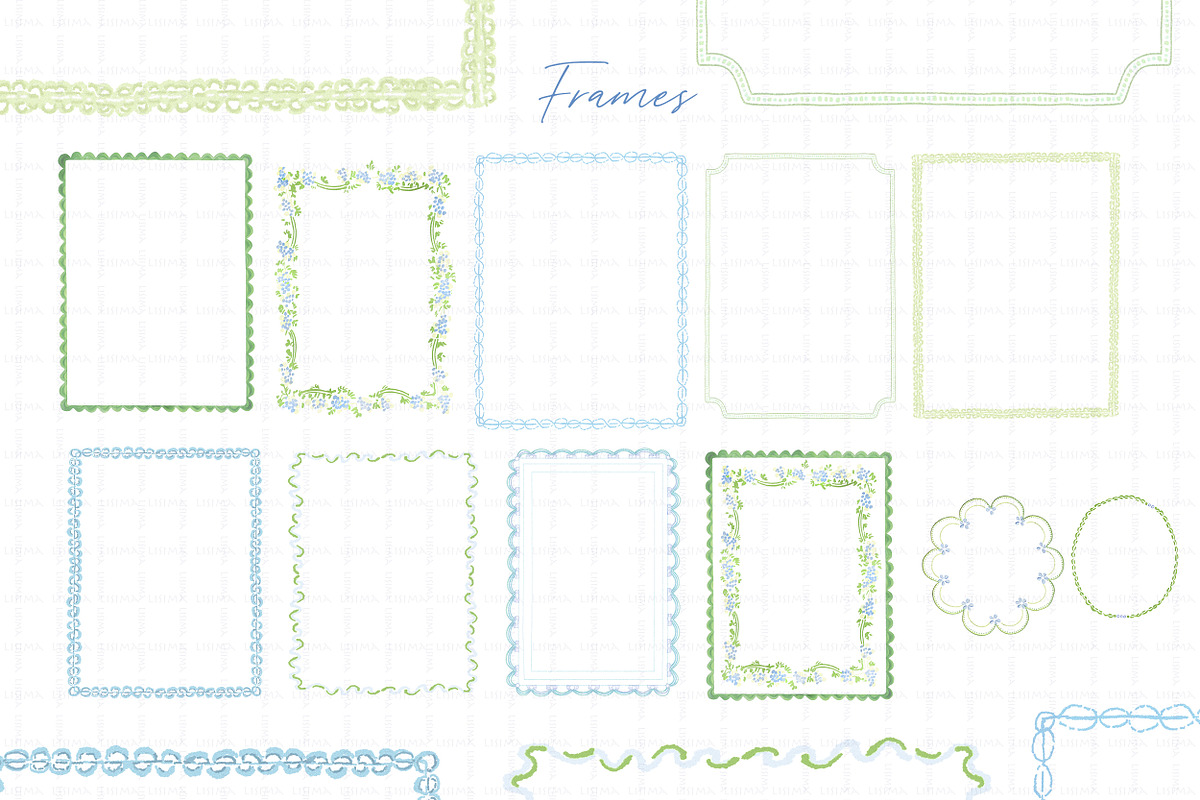 Blue & Green crest, floral frames, a Decorative Illustration by Lisima (Photo 6 of 10)