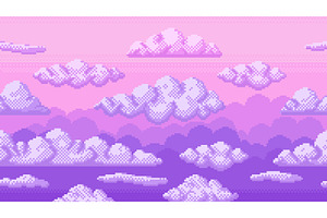 Pixel pink sky. Seamless 8 bit, an Illustration by winwin.art