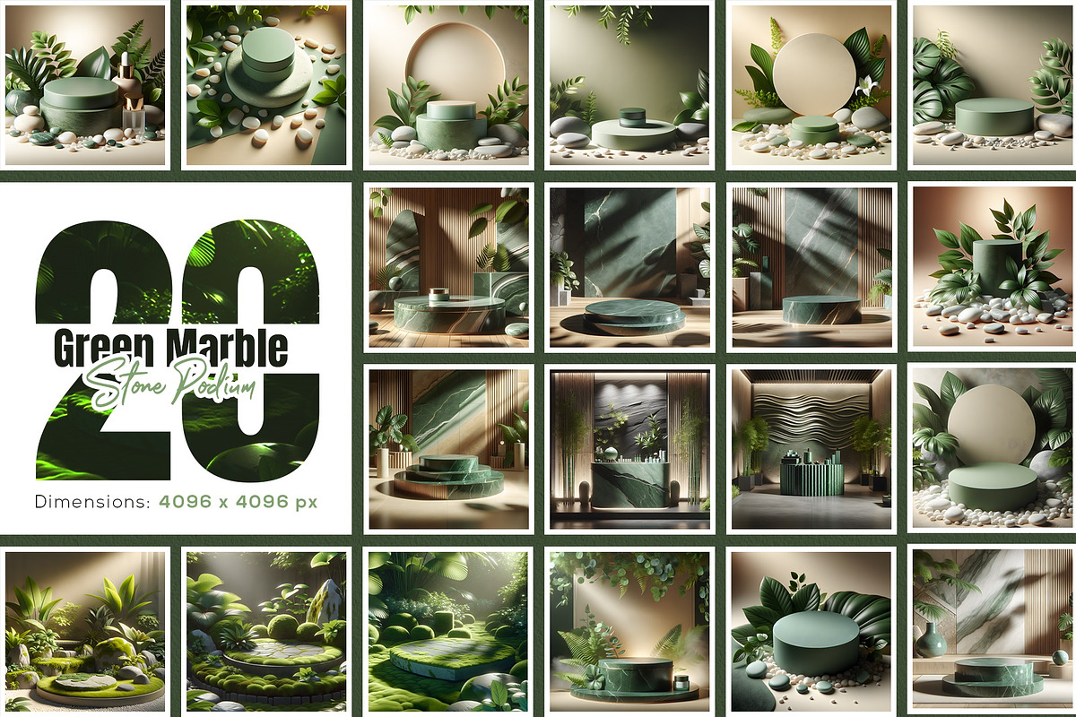 20 Green Marble Stone Podium Bundle, a Background Photo by zahidhossainalif (Photo 1 of 11)