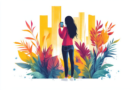 Woman Photographing Cityscape Amidst, a Background Photo by Pixeness