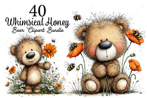 Whimsical Honey Bear Clipart Bundle, a Seasonal Illustration by Canvas Craft