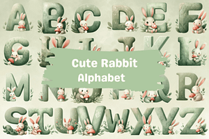 Cute Rabbit Alphabet Sublimation PNG, a Decorative Illustration by Dizzy Art Studio