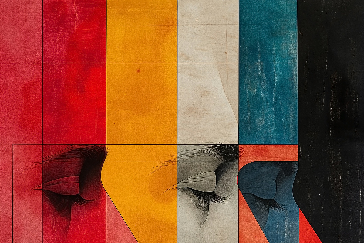 Three abstract profiles in vibrant colors, showcasing diverse em, a Decorative Illustration by ImageMir