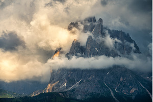Majestic alpine mountains covered by, a Nature Photo by den-belitsky