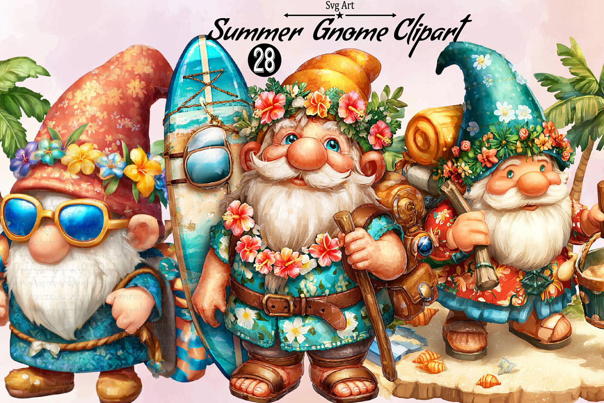 Summer Gnome Clipart Bundle, an Illustration by SVGArt (Photo 1 of 9)