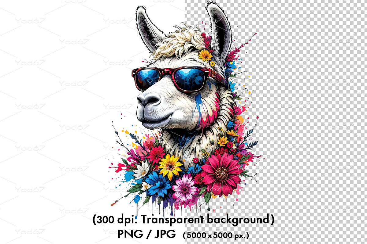 Llama wearing sunglasses and floral., an Animal Illustration by yod67 (Photo 1 of 8)