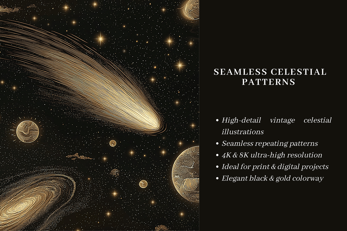 NOIR CELESTIA - SEAMLESS PATTERNS, a Pattern Graphic by LUSH Studio (Photo 6 of 6)