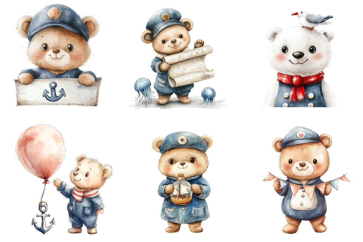 Bear Sailor Clipart, Nautical Clipar, an Illustration by CreationArt (Photo 2 of 5)