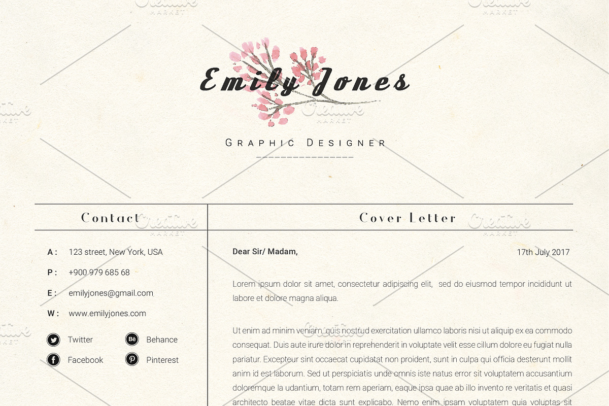 Floral Resume CoverLetter Template C, a Resume Template by Showy68 Template (Photo 4 of 5)