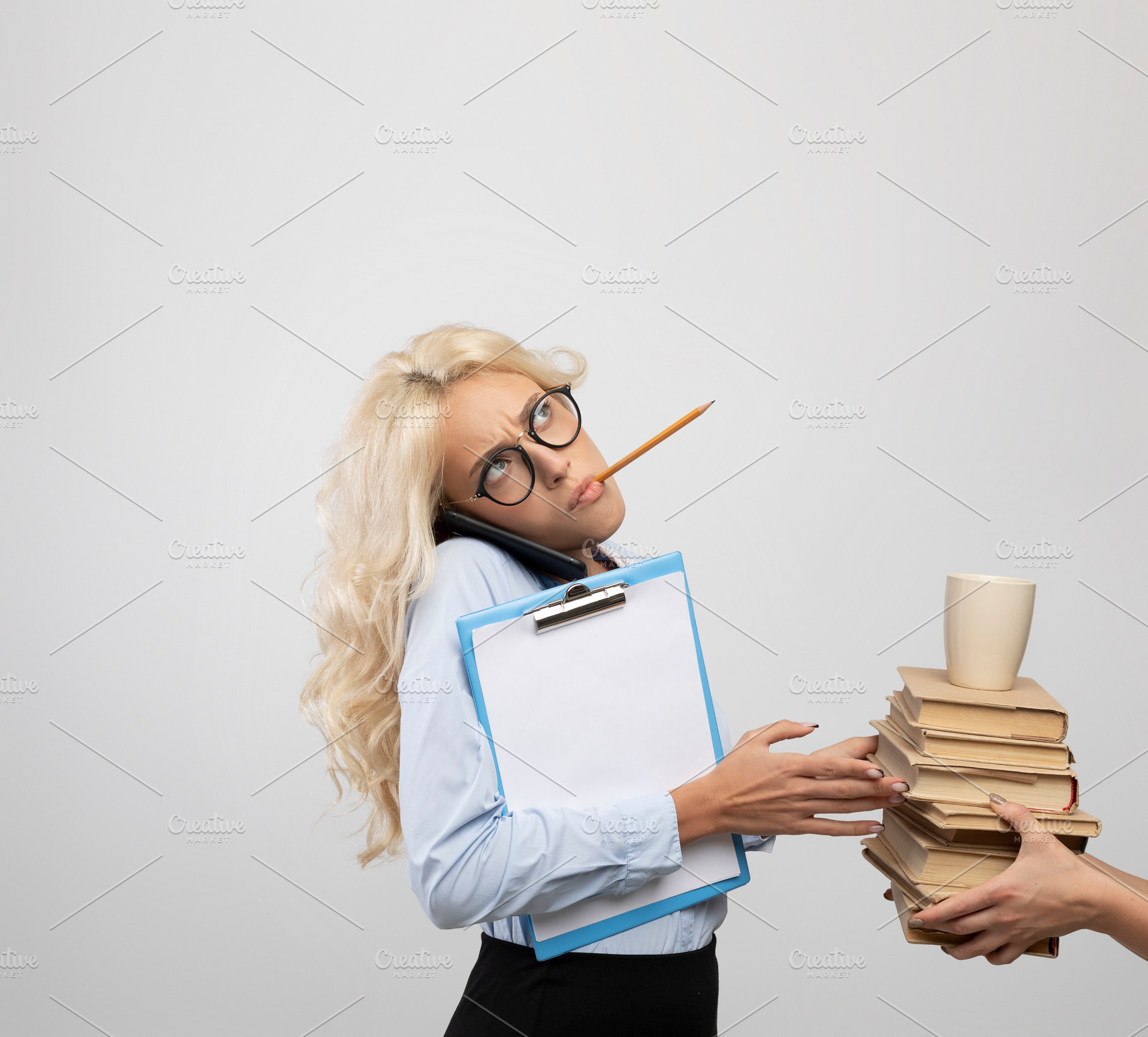 Overload and workplace inequality. Female boss loading busy businesswoman in gl, a Photo by Prostock-Studio