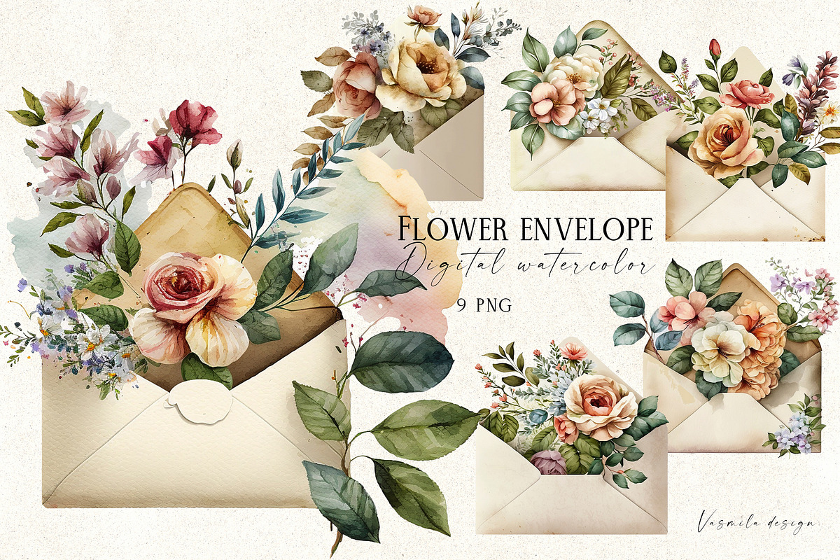 Romantic flower clipart bundle, a Decorative Illustration by Vasmila (Photo 8 of 21)