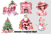 Pink Christmas Watercolor Clipart, a Seasonal Illustration by Gloria Designed It (Thumbnail 2 of 5)