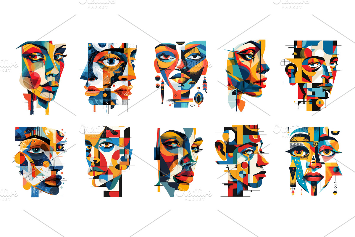 Abstract geometric faces, man woman, an Illustration by Stock-Smart-Start