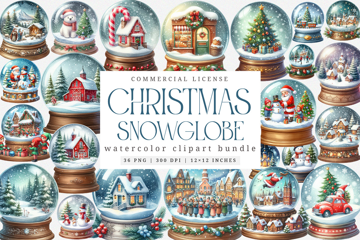 Watercolor Christmas SnowGlobe PNG, an Illustration by SinaCreation (Photo 1 of 7)
