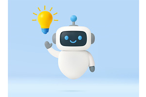 3D chatbot with lightbulb idea, a Technology Illustration by ModVector