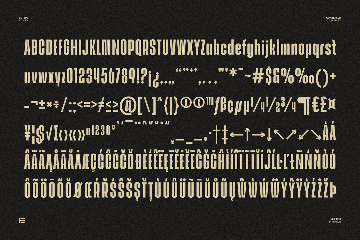 Gliftrik - Condensed San Serif, a Font by Eotype Studio (Photo 7 of 9)
