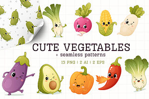 Cute Vegetables Clipart and Patterns