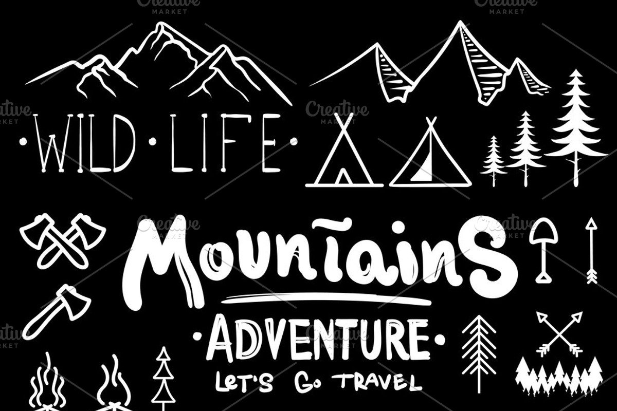 Outline Camping Labels + Elements, a Background Graphic by 2dvillShop (Photo 9 of 13)