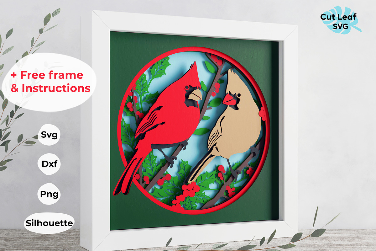 Cardinals 3d Shadowbox SVG, an Animal Illustration by CutLeafSvg (Photo 1 of 6)