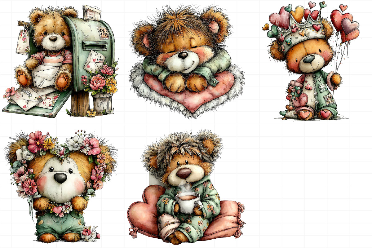 Valentine Teddy Bear Clipart Bundle, an Illustration by Daily.Designs (Photo 5 of 8)