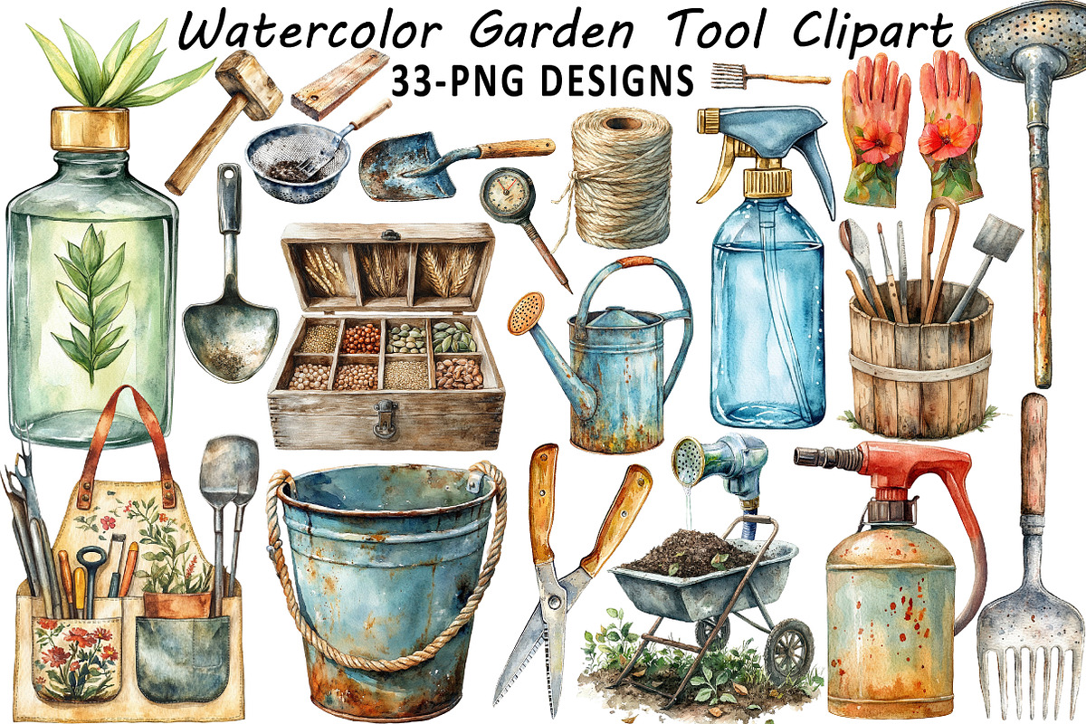 Watercolor Garden Tool Clipart, an Illustration by Daily.Designs (Photo 1 of 7)